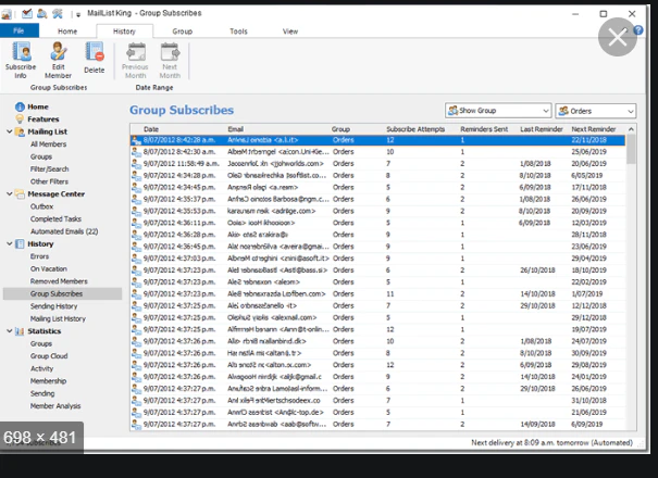 screenshot of MailList King
